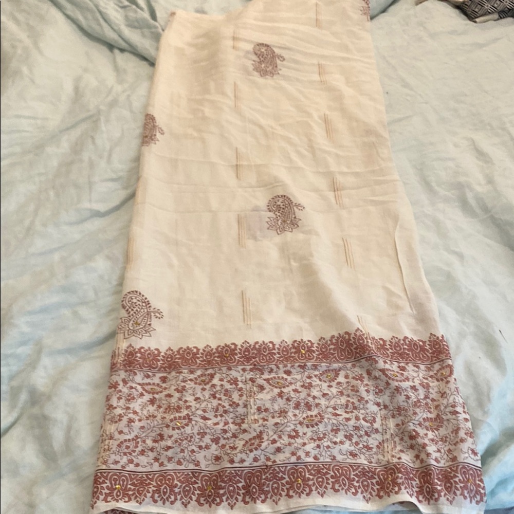 Floral Embroidered Cream and Cinnamon Paréo/Sarong with Gold Sequins NWOT